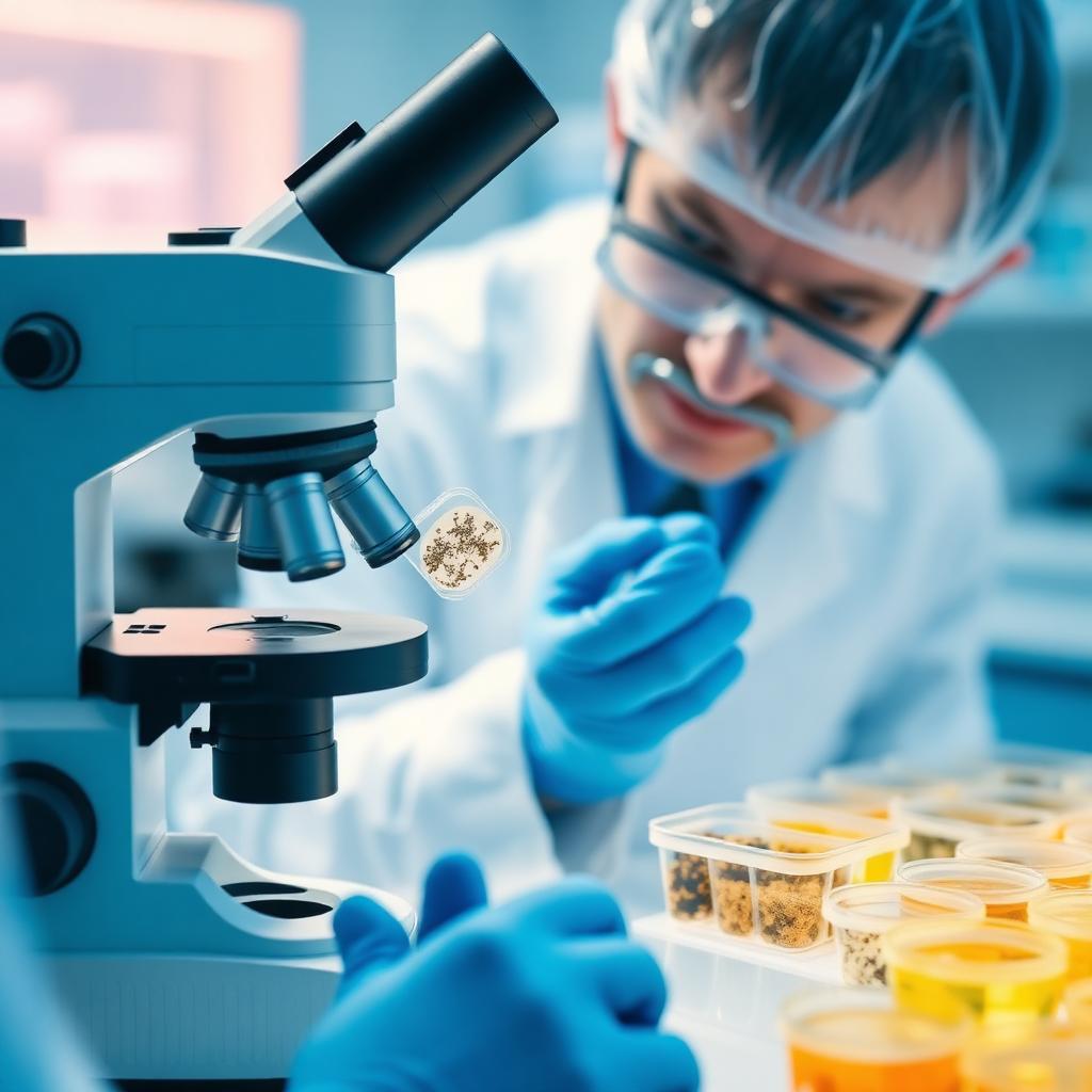 Lab technician examining a black mold sample from a Greensboro, NC home under a microscope