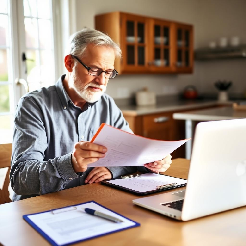 Homeowner reviewing a mold insurance claim at a kitchen table in Greensboro, NC