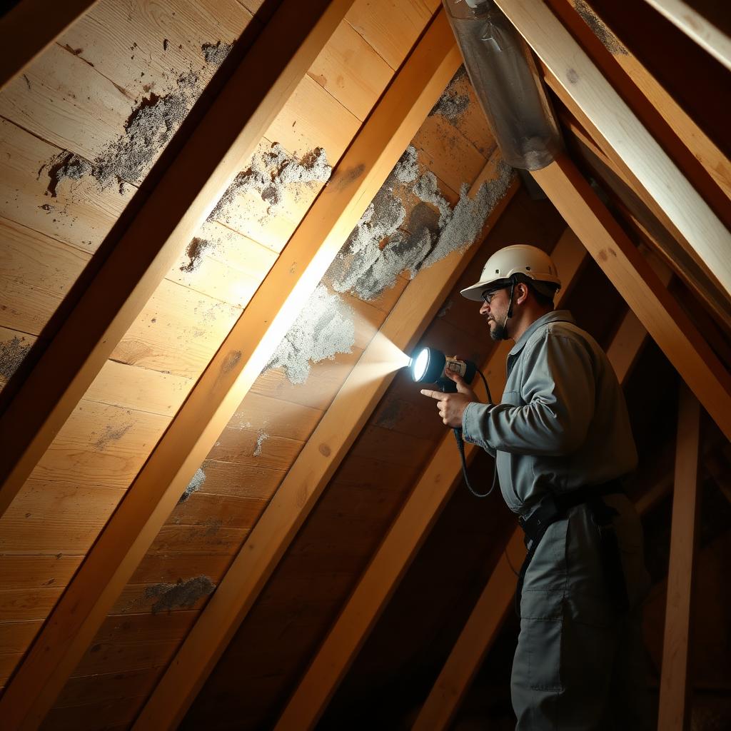 Attic mold treatment on roof sheathing in a Bailey, NC property