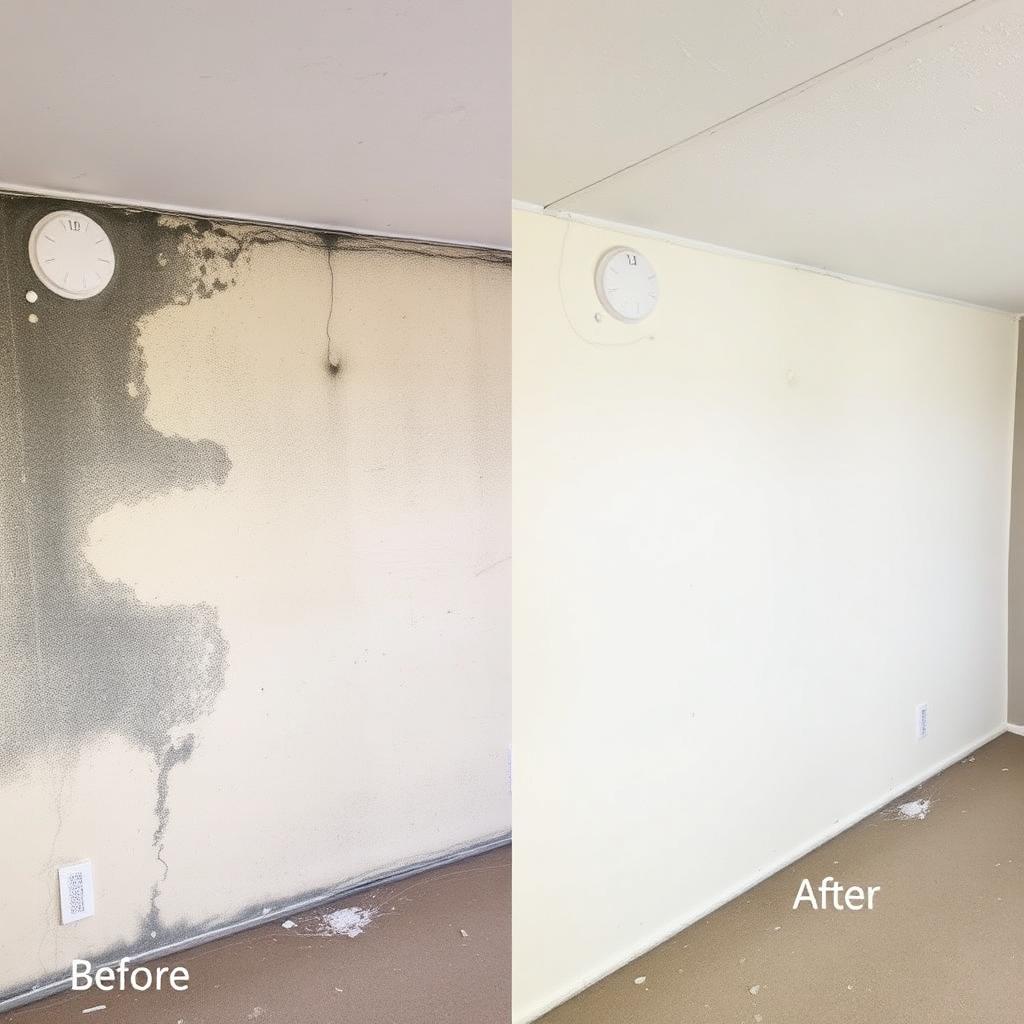 Before and after residential mold removal in a Bailey, NC home