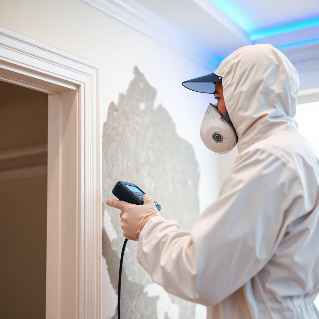 Certified mold inspector checking a home wall for moisture in Bailey, NC