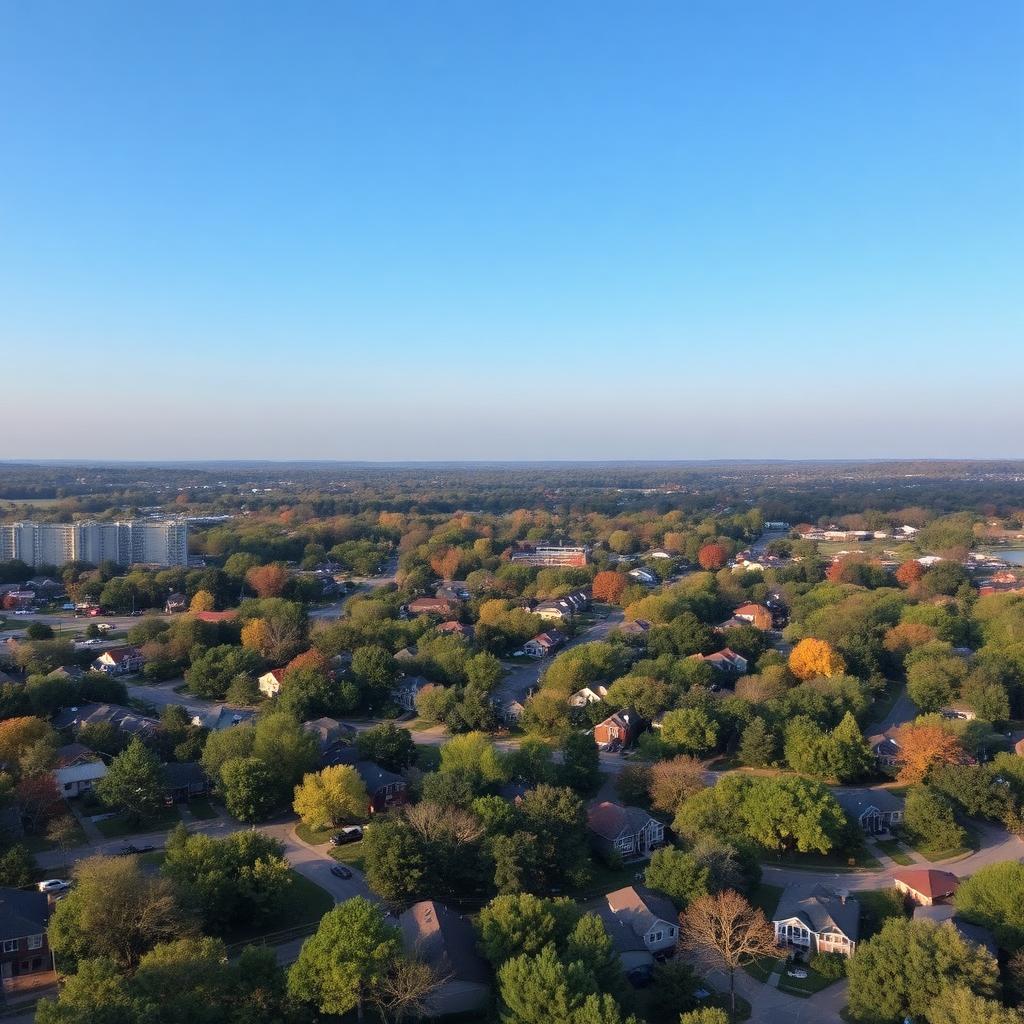 Aerial view of Greensboro North Carolina neighborhoods served by our mold removal company