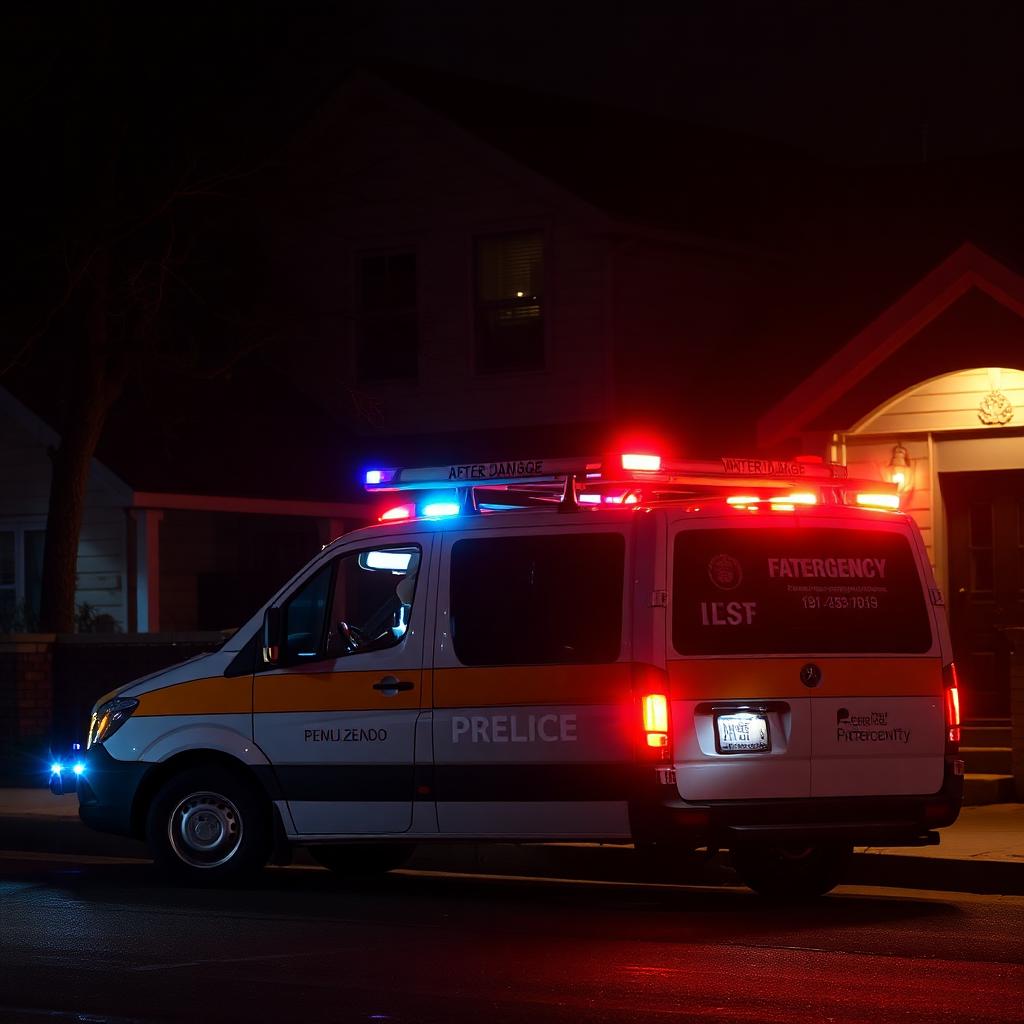 Emergency response service van outside a Greensboro home at night for water and mold emergency